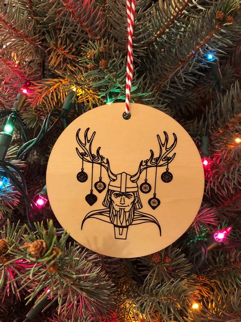 Christmas Viking Ornament Wood Engraved Big 4 Inch Round | Etsy