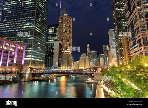 Chicago downtown at night illumination, USA Stock Photo - Alamy