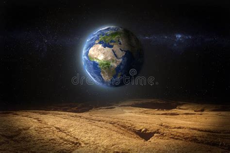 Earth View from Planet Mars Surface Stock Illustration - Illustration ...