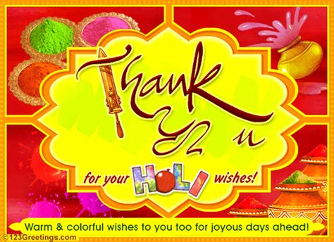 Thank You For Holi Wishes! Free Thank You eCards, Greeting Cards | 123 Greetings