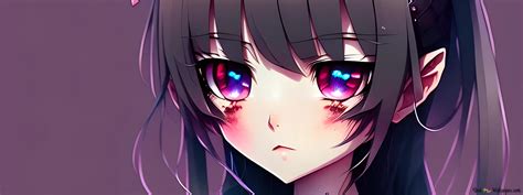 Beautiful anime girl with purple eyes 2K wallpaper download