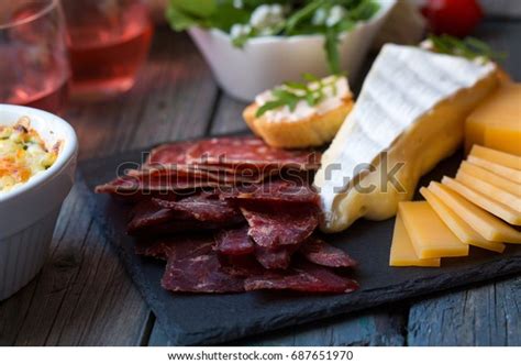 Board Basturma Salamicamembert Cheese Other Delicacies Stock Photo 687651970 | Shutterstock