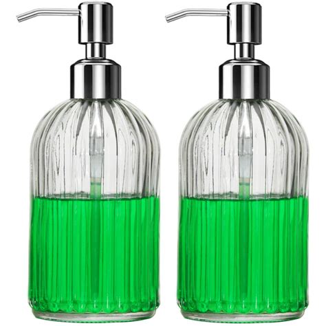 GLADPURE Soap Dispenser – 2 Pack, 18 Oz Vertical Striped Glass ...