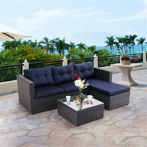 MF Studio 3 Piece Outdoor Rattan Sectional Sofa- Small Patio Wicker ...