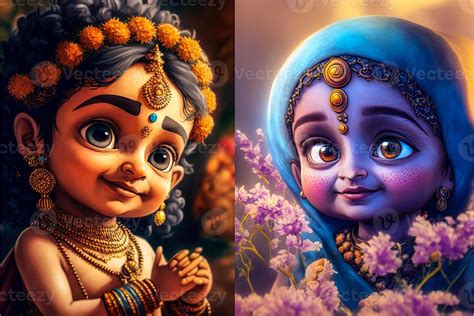 little Krishna and Radha cute image Generative AI 21979725 Stock Photo ...