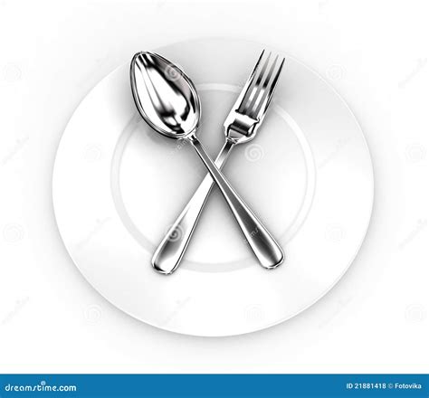 Fork and spoon on a plate stock illustration. Illustration of dining - 21881418