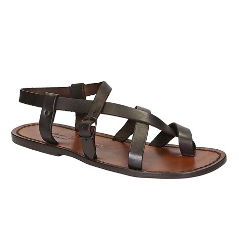 Handmade men's sandals in dark brown leather | Gianluca - The leather craftsman