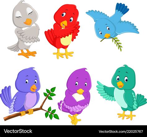 Collection pretty birds with different color Vector Image