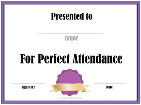 Perfect Attendance Award Certificates | Free Instant Download