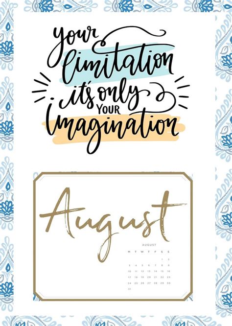 August 2020 Calendar With Quotes | August month quotes, Monthly calendar template, Calendar