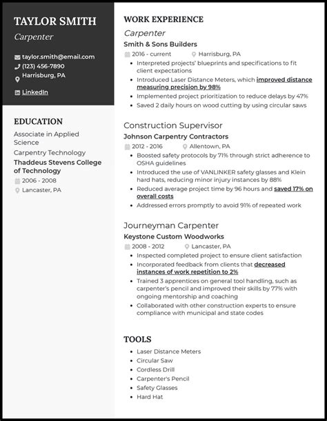 5 Carpenter Resume Examples Created to Work in 2024