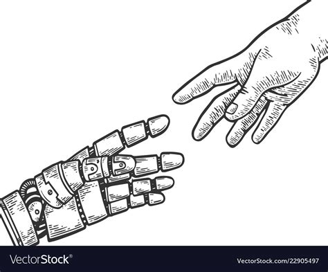 Robot and human hand engraving Royalty Free Vector Image