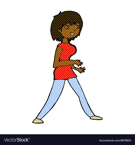 Comic cartoon woman walking Royalty Free Vector Image