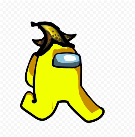 HD Yellow Among Us Character Walking With Banana Hat PNG | Citypng