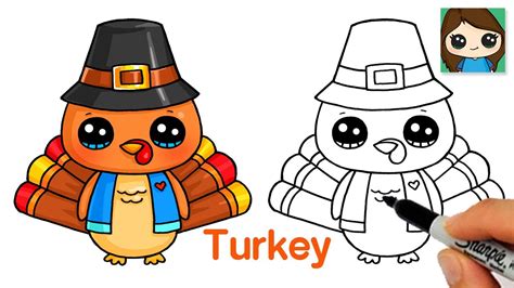 How to Draw a Cartoon Turkey 🦃 Thanksgiving Cute Art - YouTube