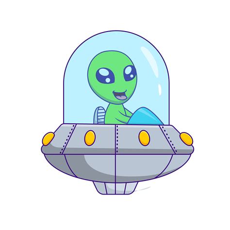 Cute alien cartoon riding a ufo. Vector illustration 10806685 Vector ...