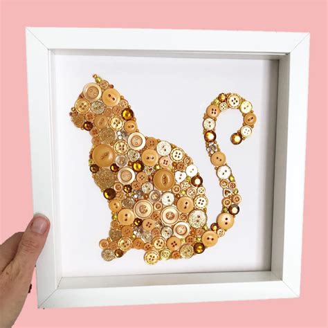 Golden Ginger Cat Button Art, Gift for A Cat Lover, Framed Pet Wall Art ...