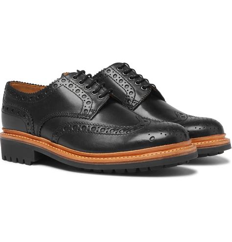 Grenson Archie Leather Wingtip Brogues in Black for Men - Lyst