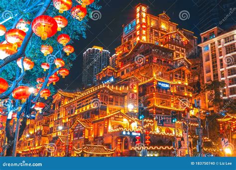 Amazing Night View Of The Hongyadong Commercial District, Chongqing, China Editorial Image ...