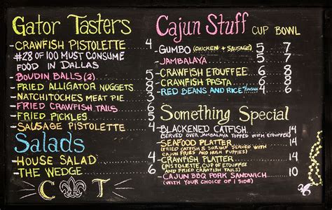 Cajun Fast Track Menu