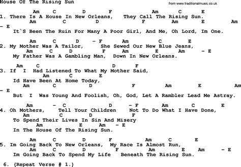 Chords For House Of The Rising Sun - Sheet and Chords Collection