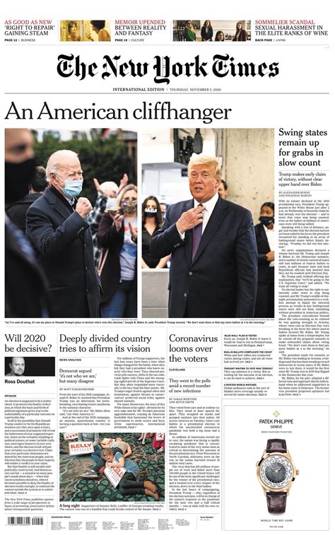 New York Times Front Page 5th of November 2020 - Tomorrow's Papers Today!