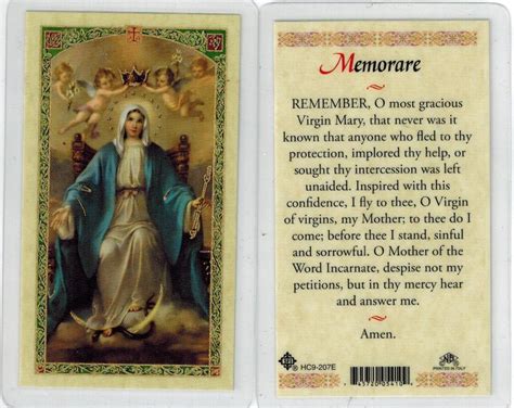 Memorare, laminated prayer card