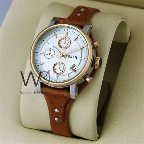 Fossil Chronograph Watch White Leather Strap | Watches Prime