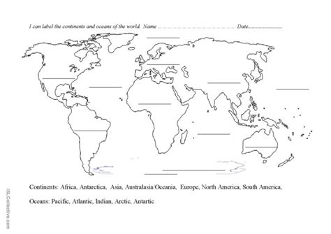 Continents and oceans blank map : English ESL worksheets pdf & doc