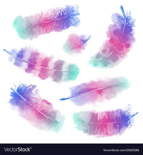 Transparent watercolor birds feathers set Vector Image