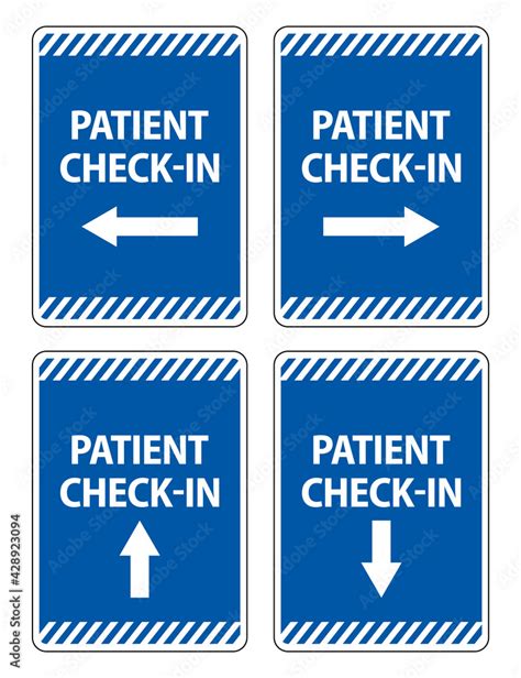 Patient Check-in Signs Collection with arrows pointing to different directions for medical usage ...