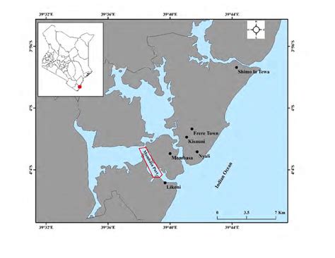 Mombasa Port channel and its approaches with the two distinct creeks,... | Download Scientific ...