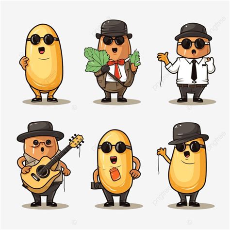 Potato Cartoon Characters With Various Professions Rappers Singer, Potato, Cartoon, Character ...