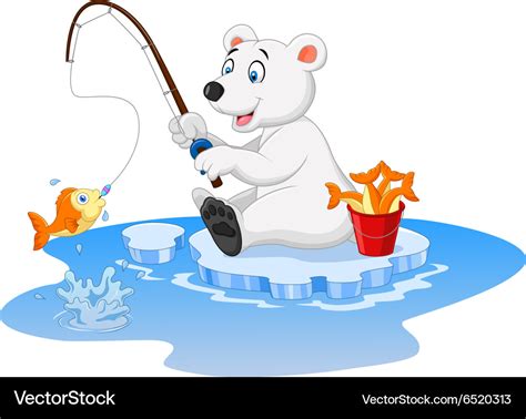 Cartoon polar bear fishing Royalty Free Vector Image