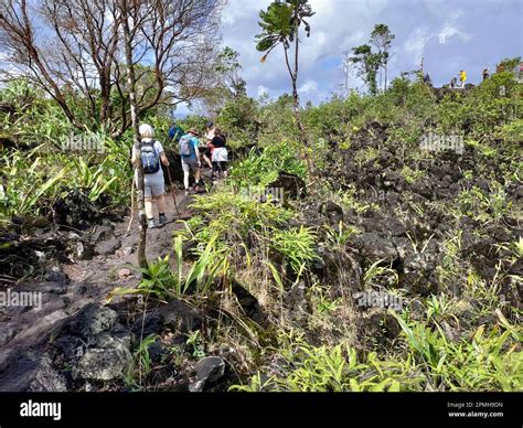 Arenal Volcano National Park, Costa Rica - People hike on Arenal volcano in the area of the 1968 ...