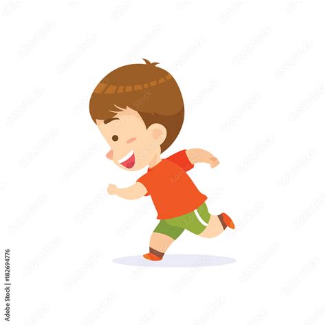 Funny Cartoon Character, Little boy running with white background Stock ...