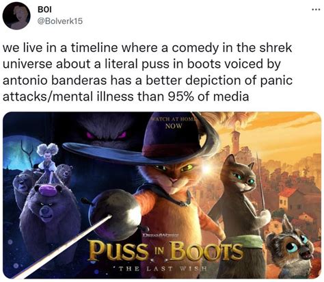 we live in a timeline where a comedy in the shrek universe about a literal p--- in boots voiced ...