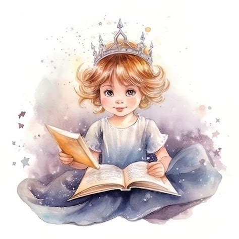 Premium AI Image | A watercolor painting of a little girl reading a book.