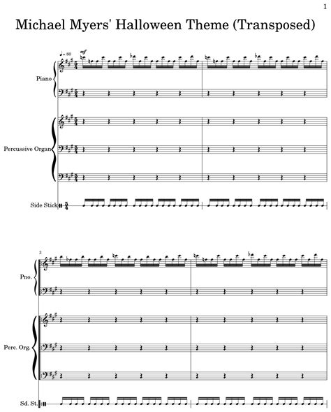 Michael Myers' Halloween Theme (Transposed) - Sheet music for Piano, Percussive Organ, Drum Set