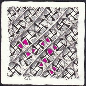 an abstract drawing with pink and grey shapes