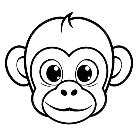 Monos Lindos Cara Para Colorear Página Esquema Boceto Dibujo Vector PNG , Dibujo De Cara De Mono ...