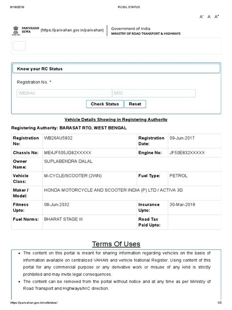 RC DL Status | PDF | Vehicles | Government Information