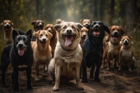 Premium Photo | Joyful Pack of Dogs running in a Forest