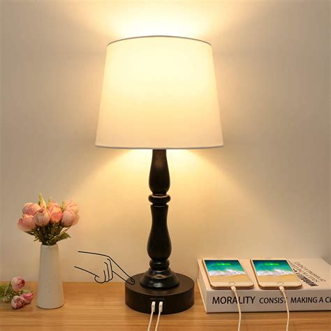 Touch Table Lamp with 2 USB Ports, Boncoo 3 Way Dimmable Bedside Lamp USB Nightstand Lamp with ...