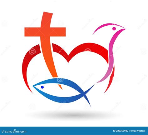 Christian Love Scripture With Heart And Cross On Red Background Cartoon ...