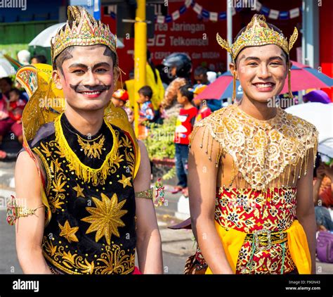 Men in costumes, National Day parade, Klaten, Central Java, Java Island, Indonesia Stock Photo ...