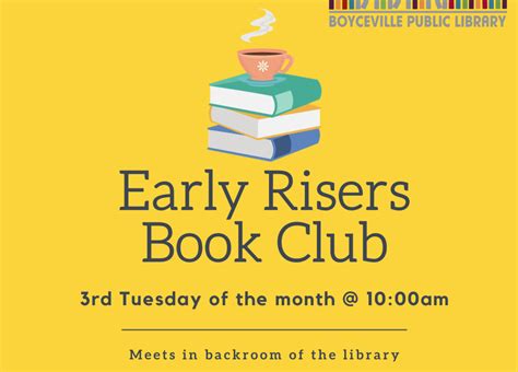 Early Risers Book Club | Boyceville Public Library