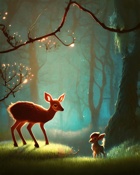 Bioluminescent Baby Deer in a Happy Forest · Creative Fabrica