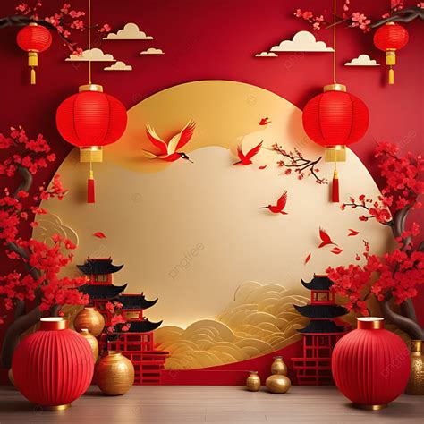 3d Chinese New Year Decoration Background, Golden And Red Backdrop ...