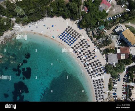 Aerial View Of Sarakiniko Beach, Blue Lagoon Crystal Waters, Greek ...